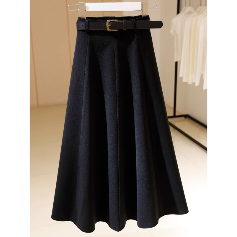 Maillard woolen skirt autumn and winter new line skirt for women with high waist covering slim mid-length umbrella skirt big hem skirt
