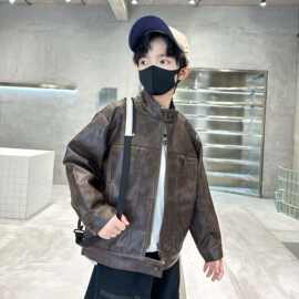 儿童外套男童2025新款秋冬皮衣中大童加绒加厚夹克机车服洋气上衣