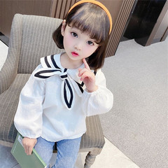 女童襯衫新款洋氣春秋裝學院風白色襯衣海軍領中小童長袖上衣外穿