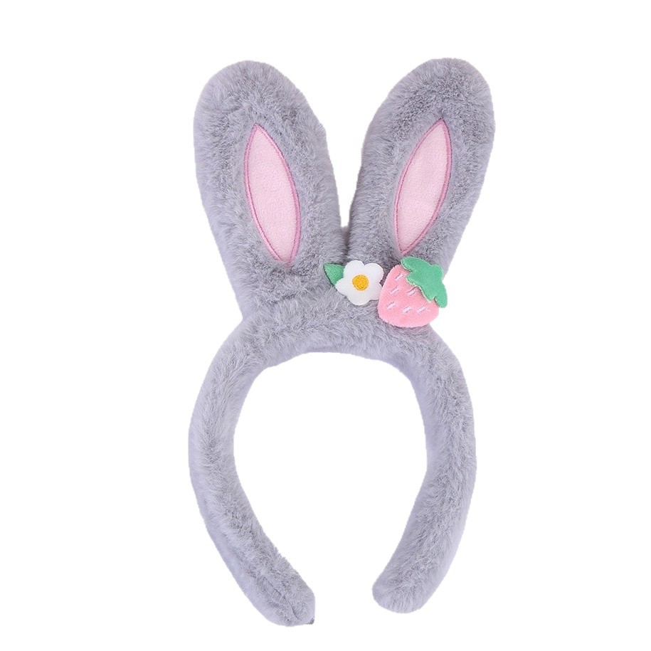 2023 nueva flor de fresa oreja de conejo diadema lindo pelo de peluche presionando diadema Internet celebridad dulce pelo presionando cara lavado horquilla