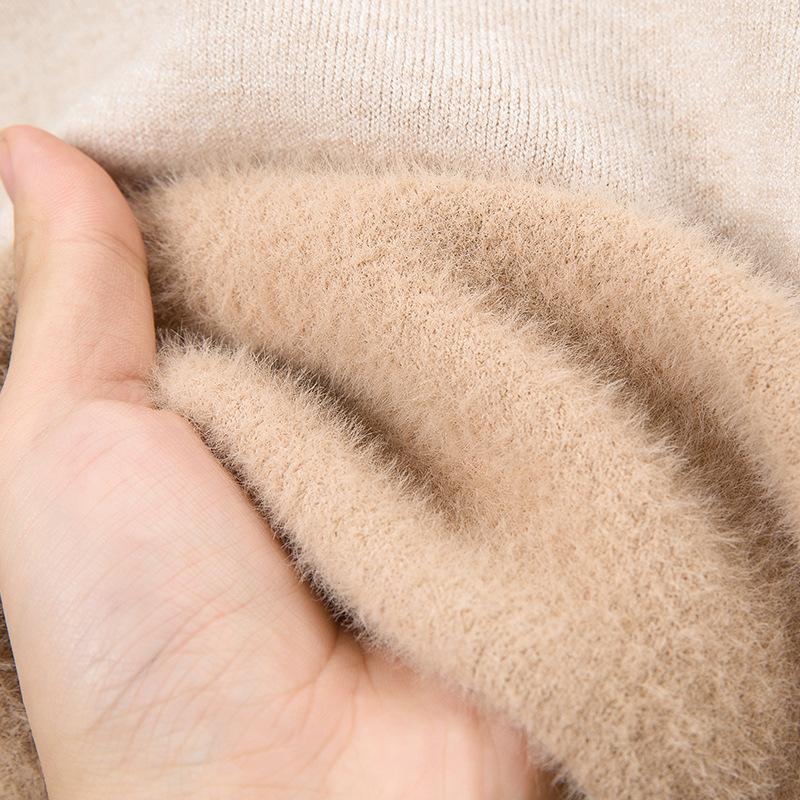 Suéter de cuello alto grueso con forro polar para niños, tejido integrado para niños mayores, capa base de imitación de visón, diseño moderno con letras para niños pequeños y niños.