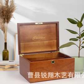 木质桌面防尘首饰化妆品整理盒带锁扣翻盖纪念品收纳盒证件储物盒