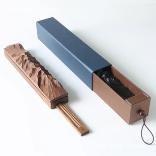 Incense Burner Tea Room Zen Ornaments Hand-Carved Solid Wood Incense Mountain-Shaped Incense Holder Gift Holder Black Walnut Creative Free Shipping