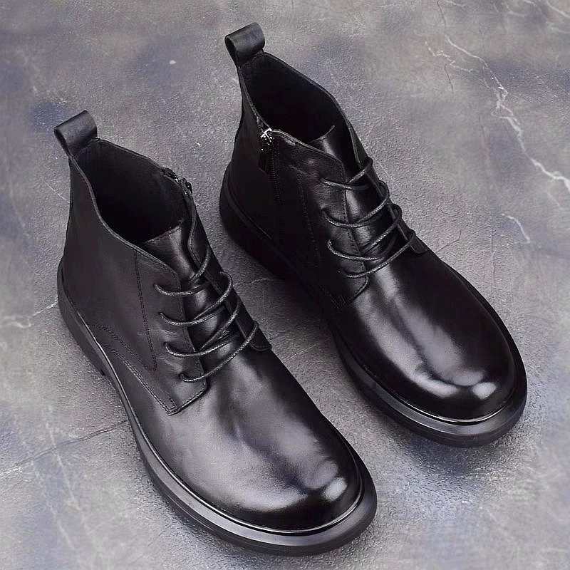 Мужские высокие ботинки Мартин, осень 2025, новые, на шнуровке, на толстой подошве, повседневные деловые ботинки, модные кожаные ботинки средней высоты.