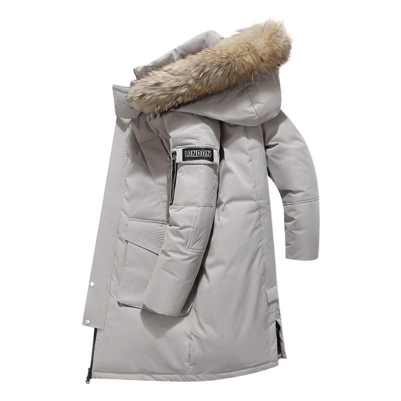 Invierno engrosada abajo Chaqueta larga grande Cuello de piel desmontable sombrero sobre la rodilla abrigo de los hombres abajo chaqueta casual abrigo