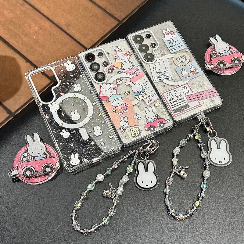 Ins Cartoon Driving Rabbit Suitable for Samsung S25Ultra Mobile Phone Case S23Plus Protective Case S24 Magnetic Suction Support