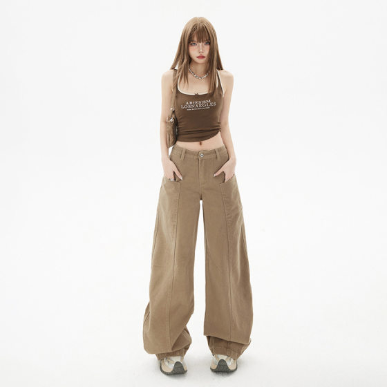 American khaki Wide Leg Sickle Jeans Women's 2025 Spring New Low Waist Loose Slimming All-match Mop Pants