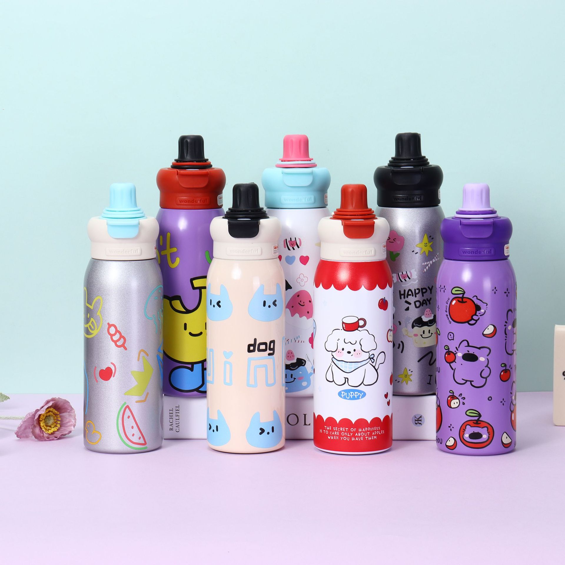 定制高颜值卡通儿童双饮保温杯大容量便携学生户外提手运动吸管杯