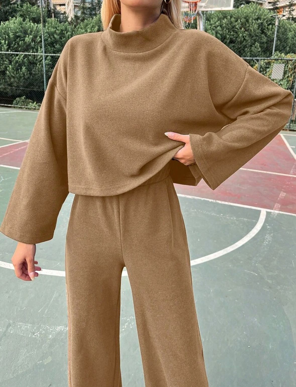 Damenbekleidung Herbst lässig faulen Stil gestrickte langärmelige Tops locker und bequem Hosenanzug_voghion.com