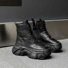 厚底马丁靴女2025秋冬新款真皮加绒小个子网红爆款欧货高帮老爹鞋
