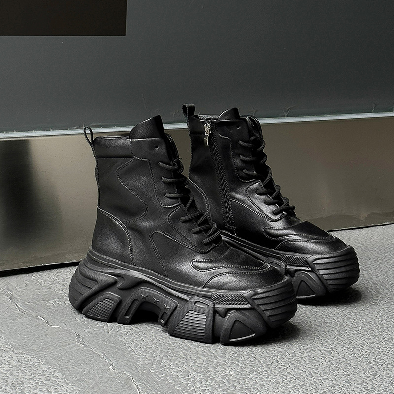 厚底马丁靴女2025秋冬新款真皮加绒小个子网红爆款欧货高帮老爹鞋