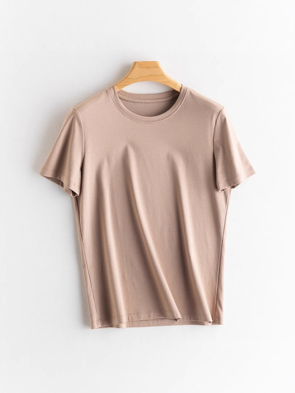 マルベリーシルクシルケットコットンアイスシルケットコットンラウンドネックシルク半袖男性と女性のTシャツ女性2025夏涼しく通気性|undefined