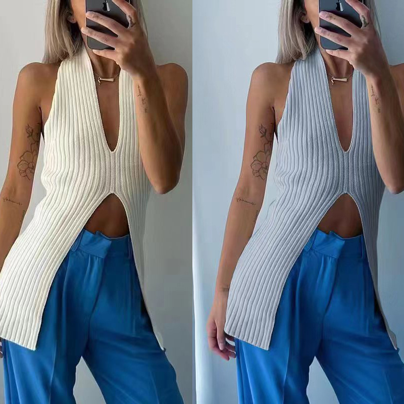 Summer sexy elegant long knitted vest