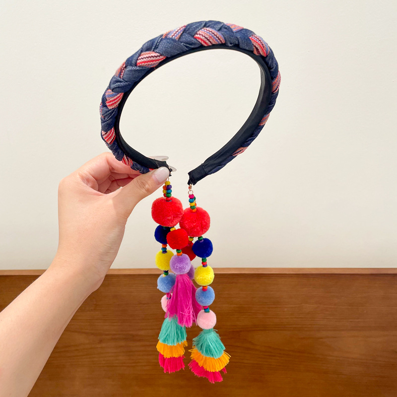 Blue and pink color ball hanging headband