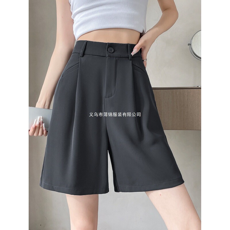 Ice Silk Chiffon Suit Shorts for Women, Summer Thin Style, High-Waisted Straight Wide-Leg Pants, Petite Casual Five-Point Pants Ice Silk Chiffon Suit Shorts for Women, Summer Thin Style, High-Waisted Straight Wide-Leg Pants, Petite Casual Five-Point Pants