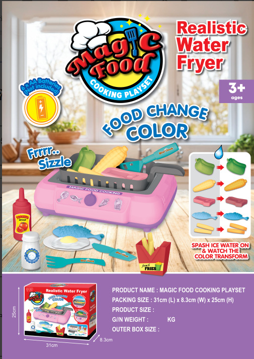 Transfronterizos niños simulación de sonido y luz alimentos de temperatura aire freidora cubiertos de cocina juego de juguetes de horno casero