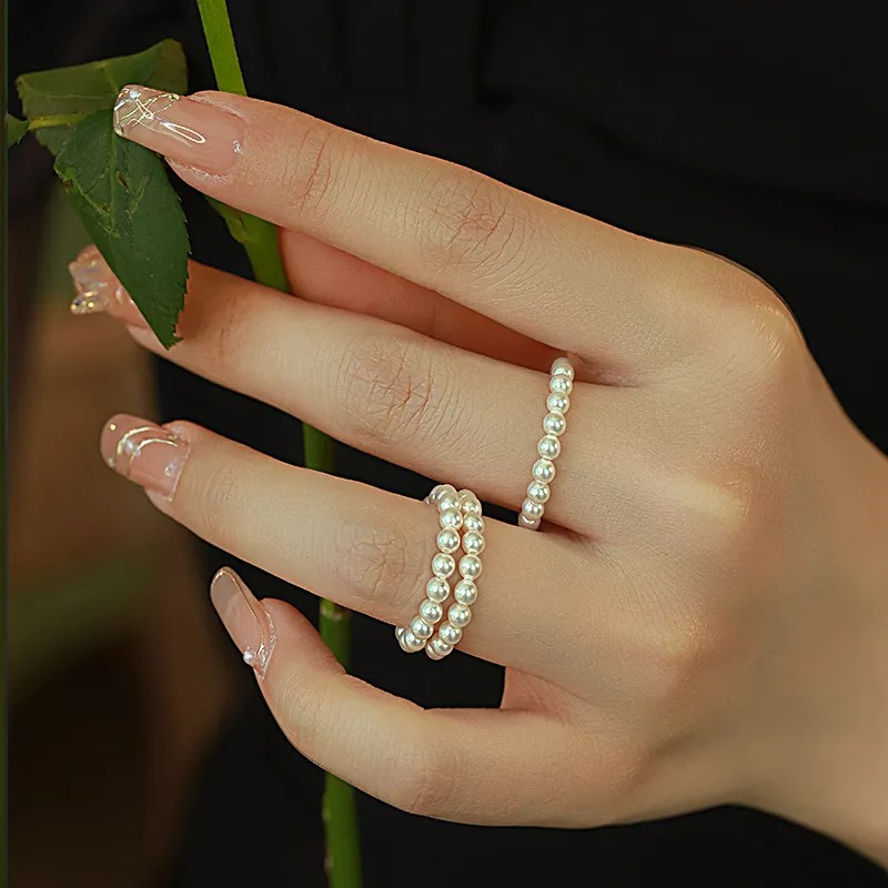 Pearl ring women's niche high-end light luxury simple retro ring ins cool style handmade beaded tail ring jewelry_voghion.com