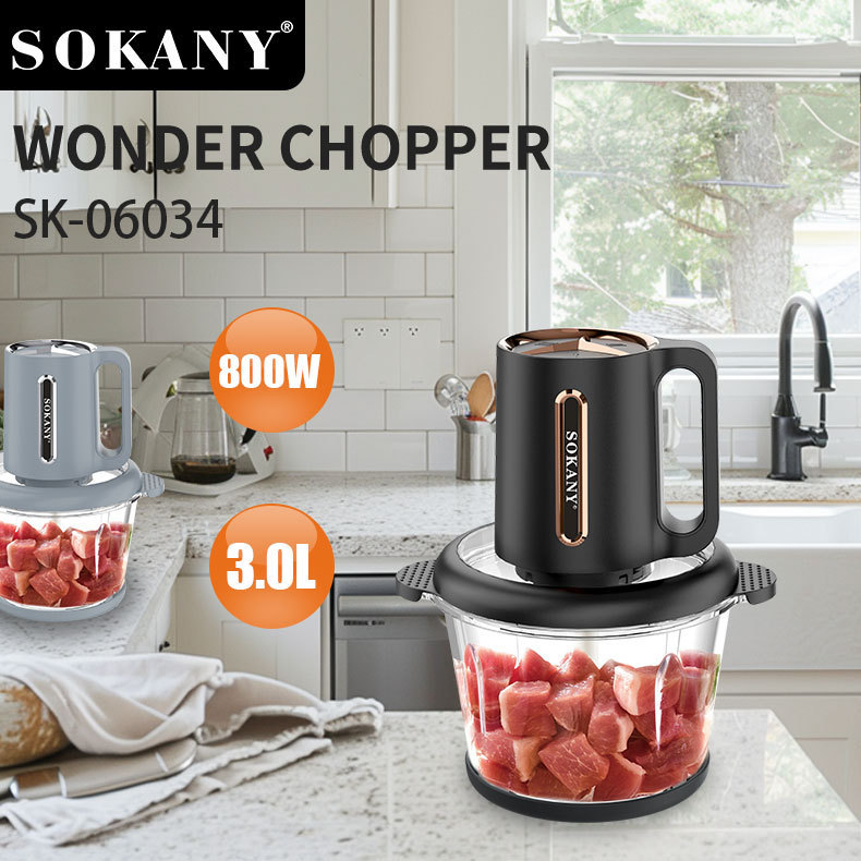 Cross-border SOKANY06034 meat grinder household 3L glass bowl cutting meat stuffing machine mixing cooking machine 06034