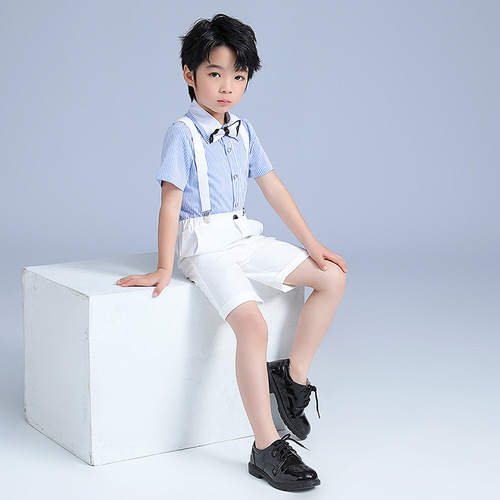 boys jazz dance school performance striped uniforms  boy short-sleeved summer overalls suit stripe college chorus speech piano model show performance outfits