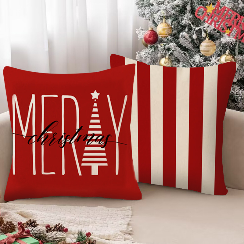 Christmas Festival Letter, Stripe Pattern Nordic Style, Modern Style, Classic Style Style Christmas Nordic Style Modern Style Classic Style Letter Stripe Linen Pillow Cases Couch & Sofa Decor