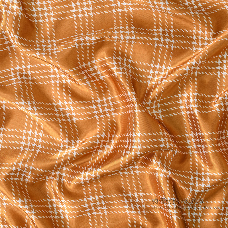 Tela impresa a cuadrícula de seda en stock vestido bufandas de seda joyas de toque de cabeza seda brillante tela de seda a rejilla