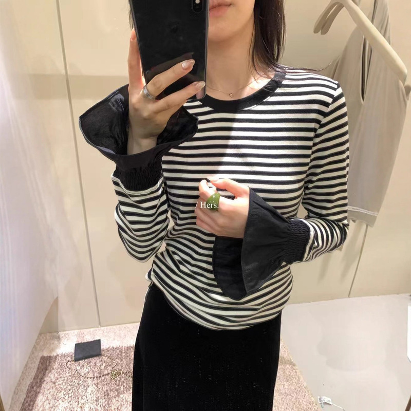 【Hers】A Touch of Sweetness: Women's Flared Sleeve Striped Slim Fit T-Shirt for Fall 2026