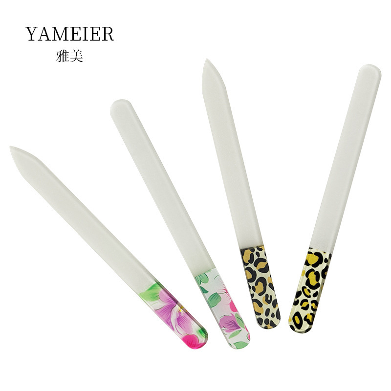 Custom Printed Handle Glass Nail File with Leopard Print Pattern Nano Glass File Nail Polishing Strip