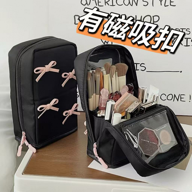 韩版可爱化妆包女立式化妆刷收纳包大容量便携式分区收纳筒|undefined