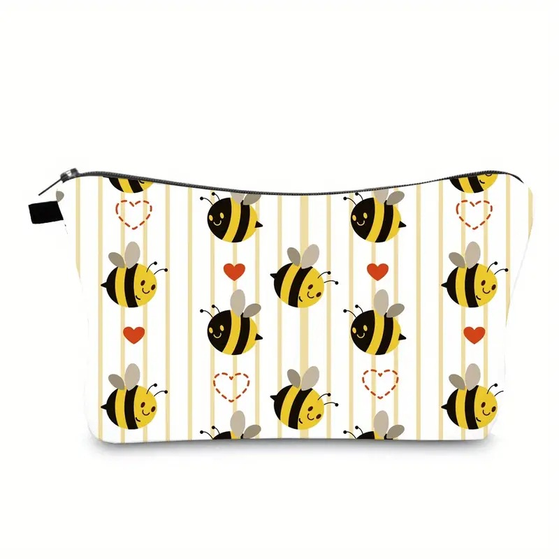 Transfronterizos Amazon damas bolsas de maquillaje encantadoras creativas bolsas de maquillaje de día de abejas bolsas de almacenamiento de lino bolsa de cremallera impermeable