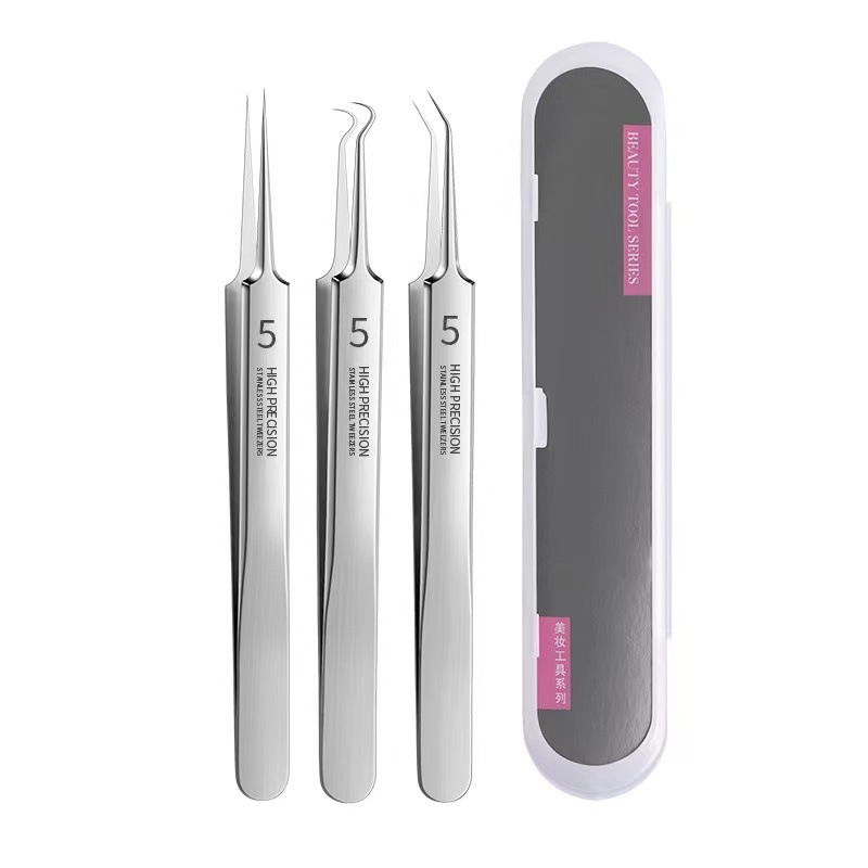 Household blackhead cell clip tweezers acne needle full set of beauty professional stainless steel acne needle 4-piece set