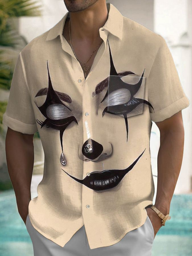 2025 nuevo estilo comercio exterior transfronterizo elemento creativo camisa 3D impresión digital tendencia suelta camisa de manga corta top de hombre