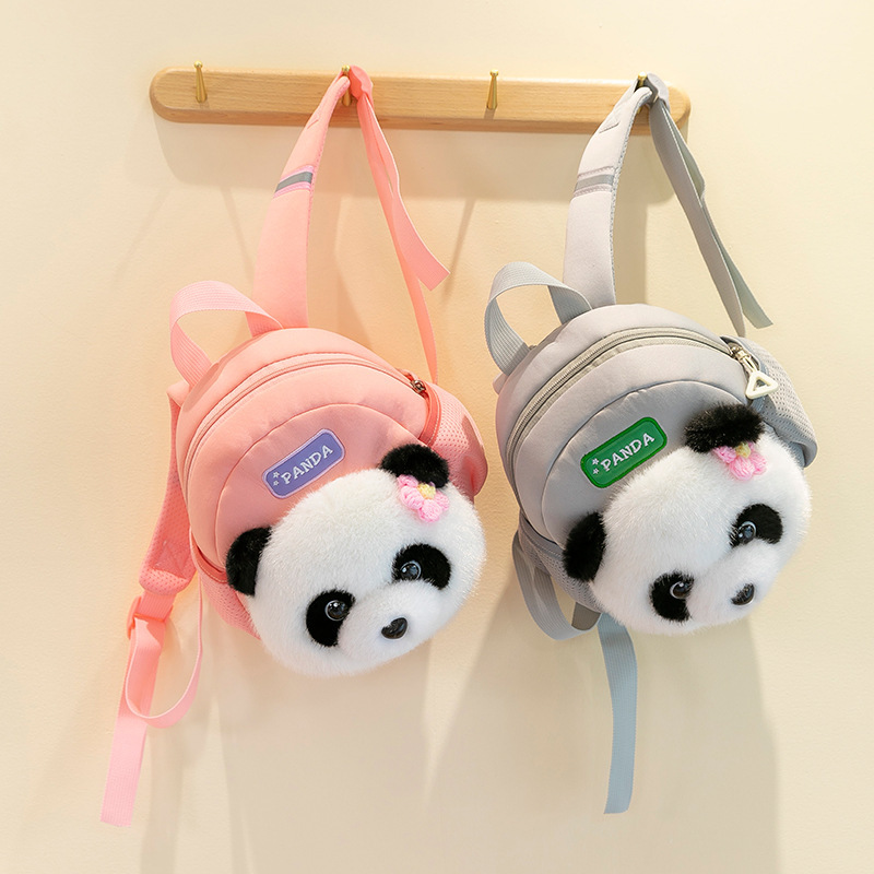 Cartoon Flower Panda Backpack Children's Backpack Panda Doll Plush Toy Shoulder Bag Crossbody Bag