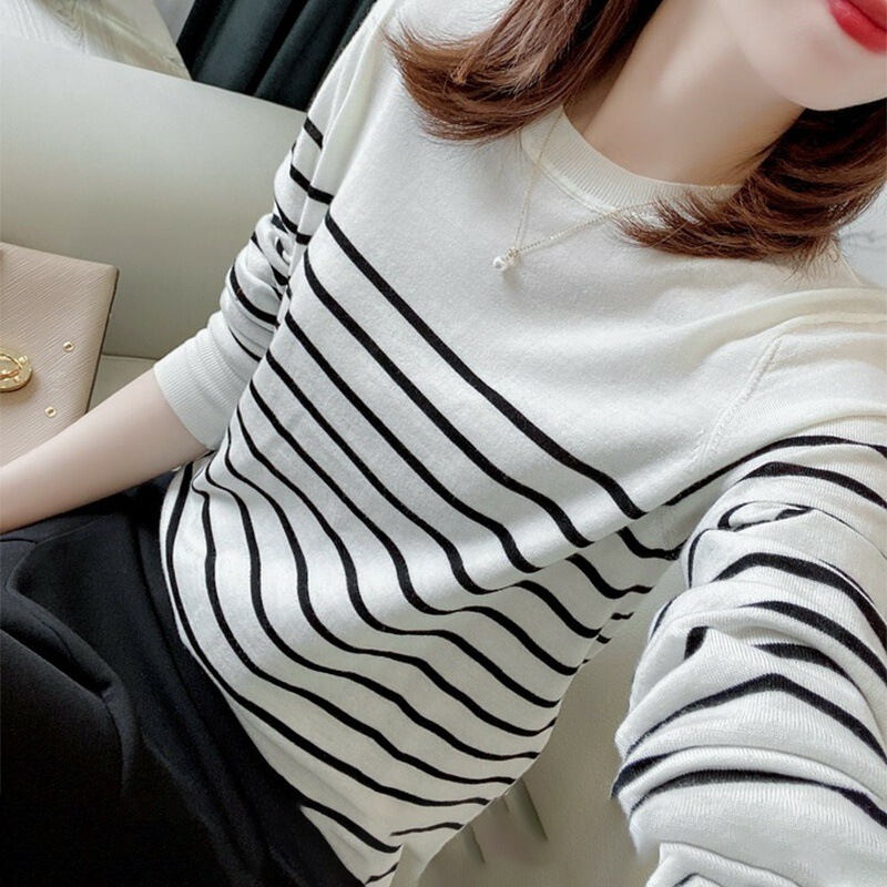 Black and White Stripesd Knitwear Women's Long-Sleeved Autumn Clothing 2025 Early Autumn New Tops Spring & Fall Knitwear with Bottoming Shirt