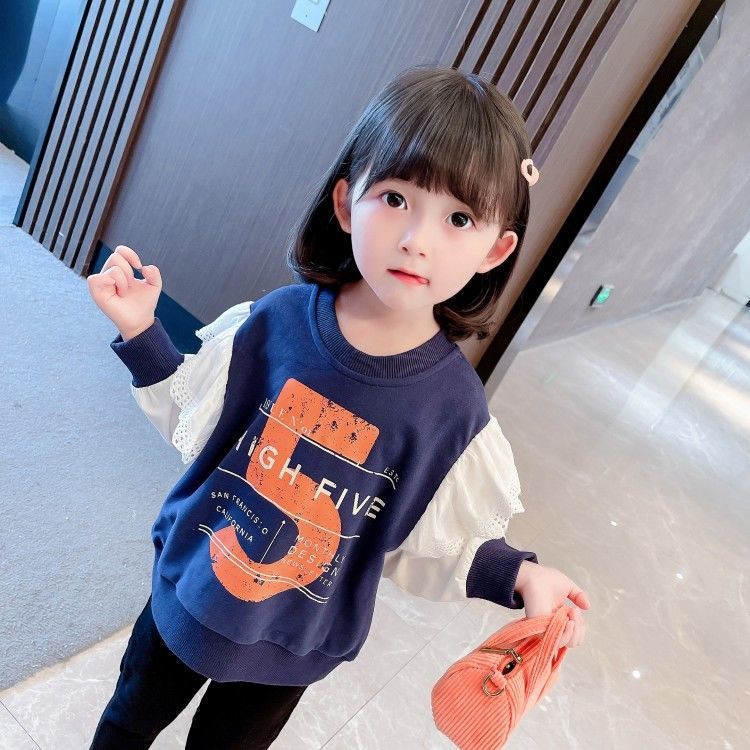Felpa con cappuccio a maniche lunghe in pizzo per bambine per la nuova primavera e autunno 2024, top in stile western, stampa per bambini, tendenza per bambini_voghion.com