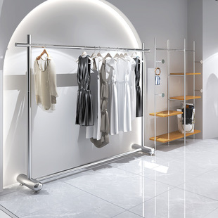 Clothing Store Floor-Standing Display Rack Stainless Steel Men's and Women's Clothing Store Hanging Clothes Rack Light Luxury Island Shelf Display Rack