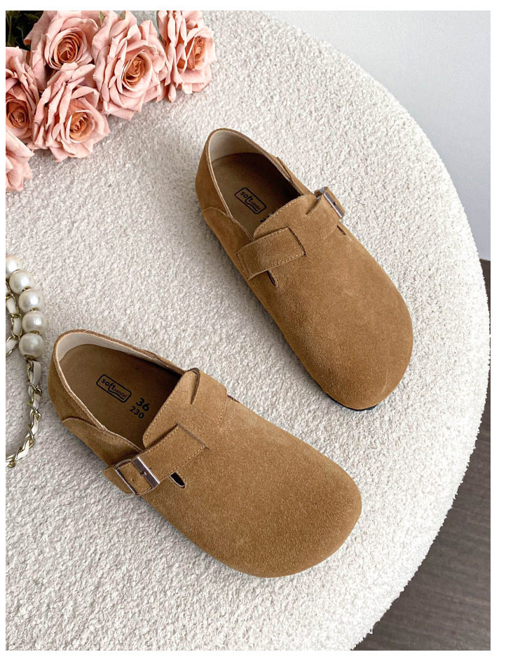 Giày lười da bò bít mũi quai hậu có khóa, đế cao 3 cm — Màu caramel, Màu mơ, Màu nâu đậm chi tiết 30