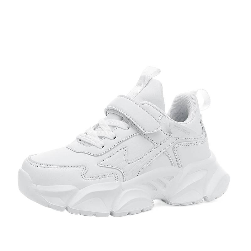 Zapatos blancos transfronterizos para niños 6 - 12 años 2025 nuevos zapatos deportivos ligeros de suela suave para niños zapatos de correr de otoño versátiles