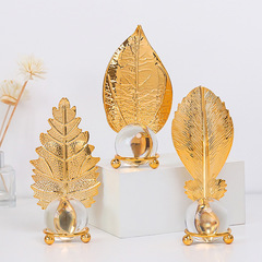 European-style INS ironwork golden leaf crystal ball decorative creative home entrance TV cabinet office desk accessory