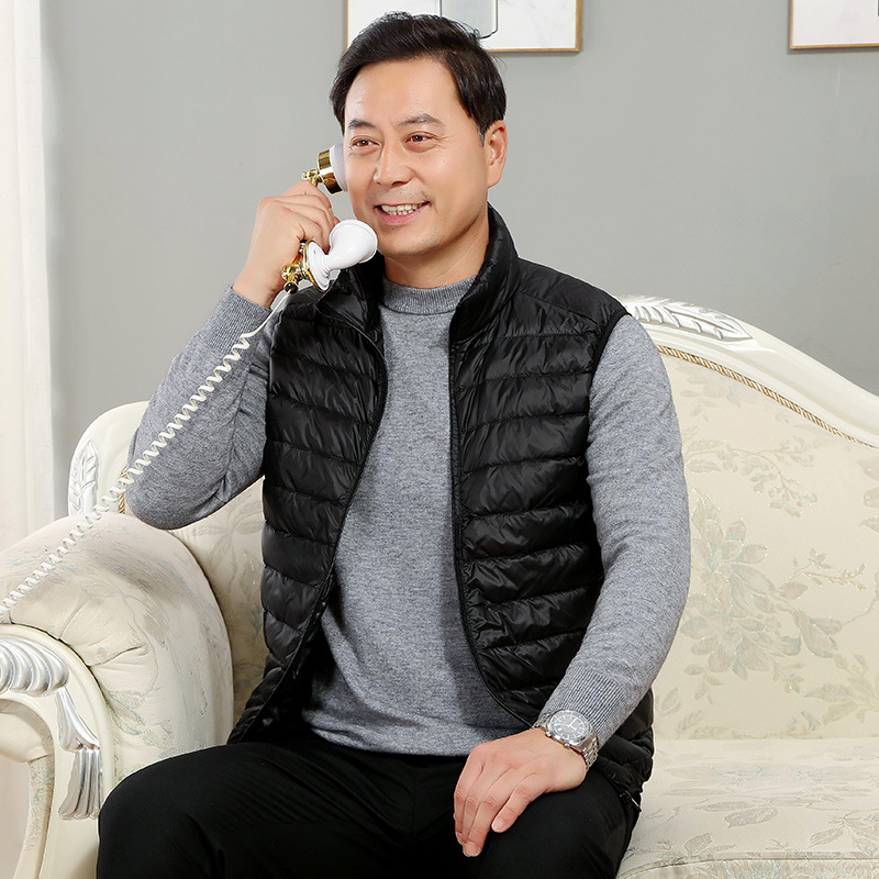 Middle-aged and elderly new winter down jacket men's vest stand collar waistcoat light white down vest men's top clothes_voghion.com
