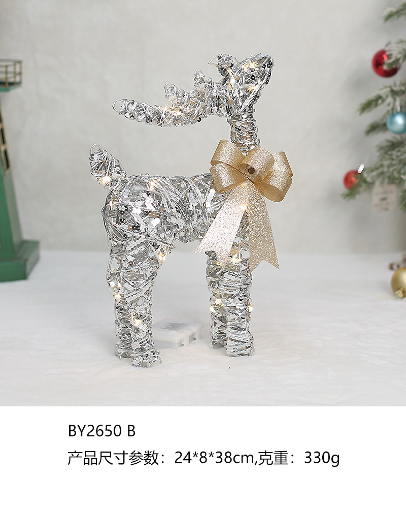 圣诞节氛围装饰品铁艺发光麋鹿摆件商场橱窗布置圣诞树下装饰用品
