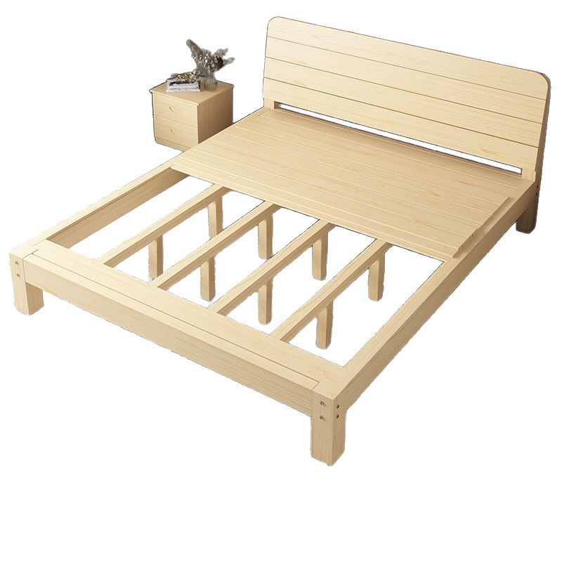 Cama de madera maciza moderna y simple dormitorio principal doble alquiler cama cama cama amplia cama infantil simple cama económica