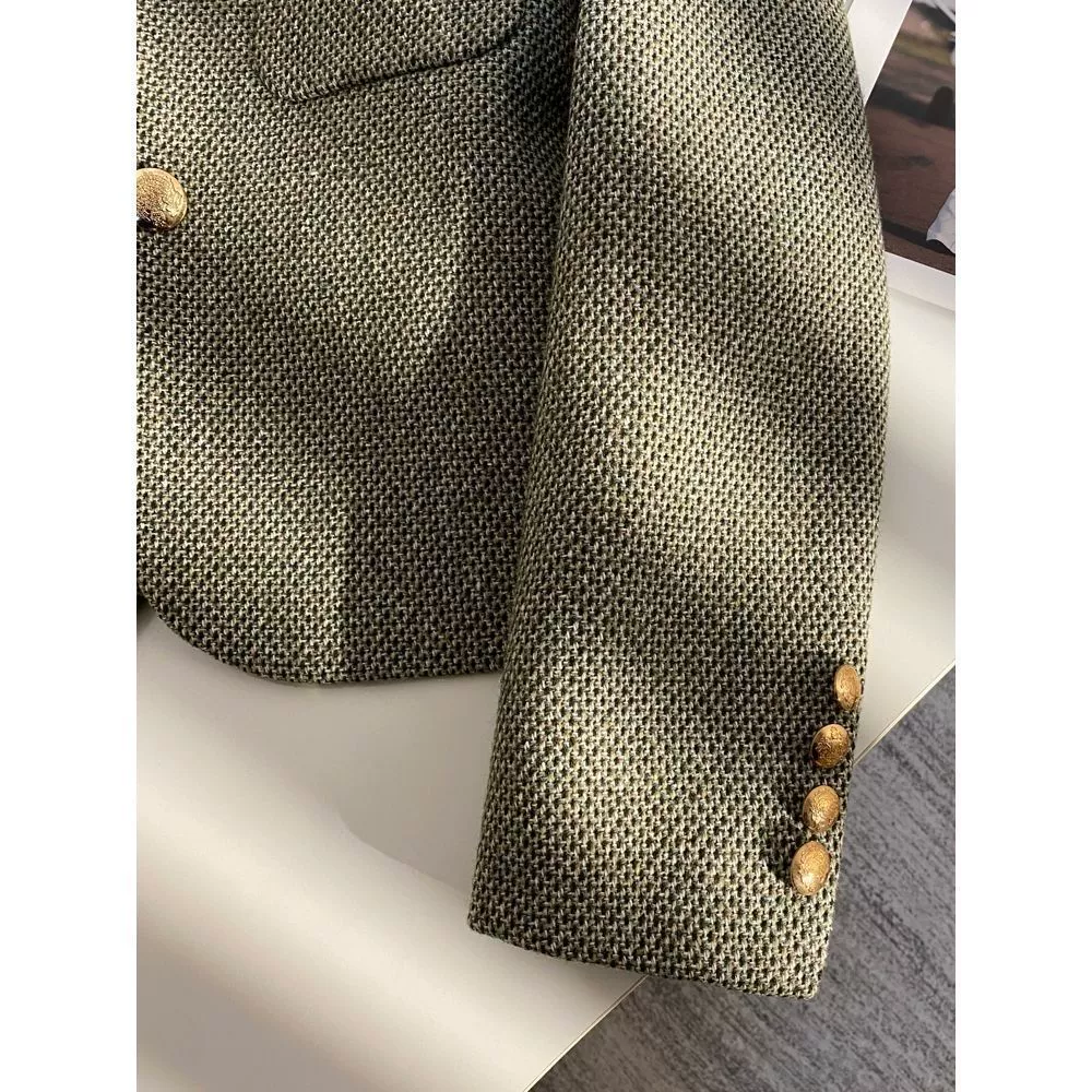 2023 весна и осень новый холодный ветер небольшой аромат ветер черный зеленый пиджак женский дикий повседневный маленький человек