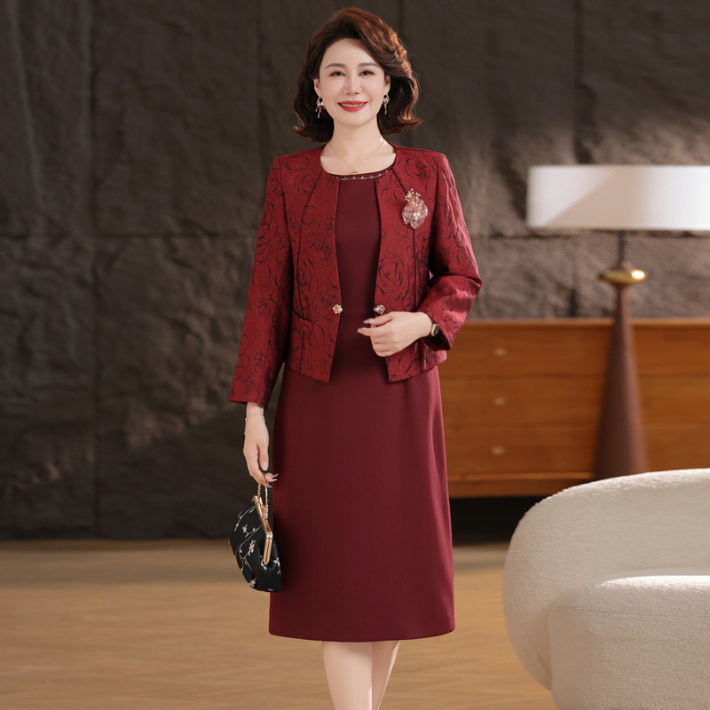 Mother of the Bride Two-Piece Set, Tummy-Concealing, Slimming, Festive Wedding Dress, Fitted Hip-Hugging Suit, Cheongsam Dress
