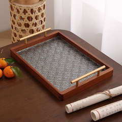 Hawthorn Flower Glass Tray Tea Tray Vintage Rectangular Pastry Tray Wooden Tea Water Tray Coffee Breakfast Home Plate