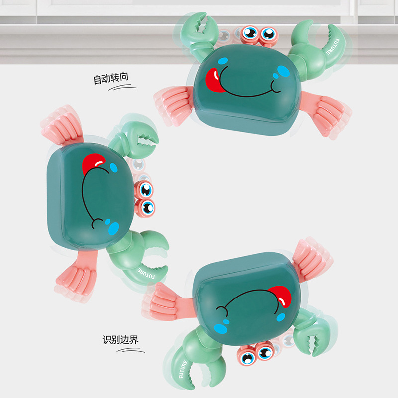 Tiktok mismo estilo de dirección automática no aterrizaje cangrejo eléctrico música luz caminar cangrejo juguete para niños y niñas