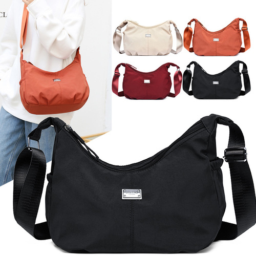 Large Capacity Casual Pleated Crossbody Bag Oxford Cloth Durable Outing Mom Bag Simple Shopping Travel Shoulder Bag for Women