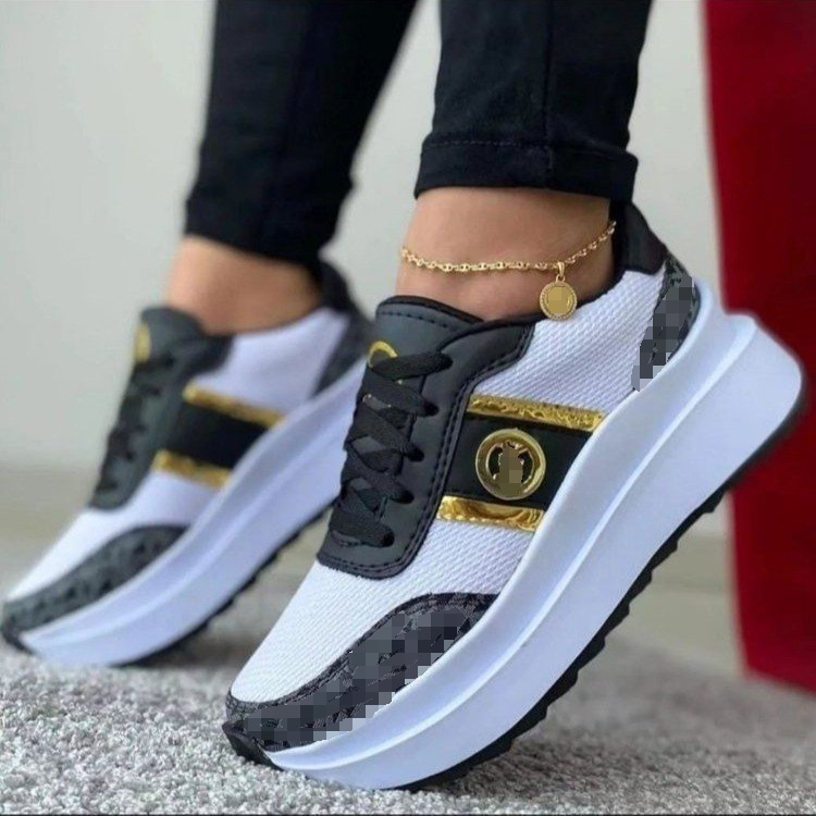 Foreign Trade Women's Casual Wedge Sneakers 2026 New Large Size Lace-Up Mid-Heel Large Size Mesh Shoes Wholesale