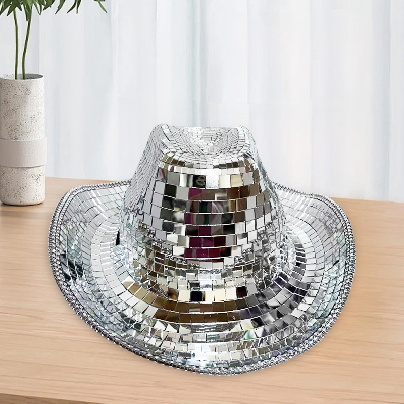 Disco Mosaico Sombrero para el sol Sombrero de pescador láser Disco Fiesta Decoración Espejo Sombrero de vaquero reflectante