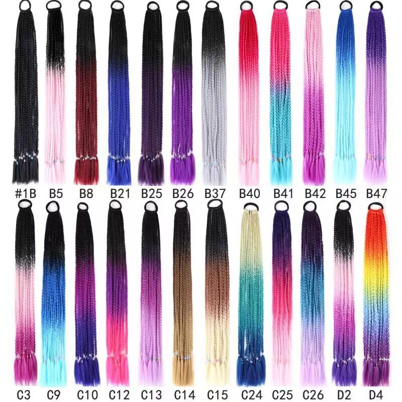 Trenza de tres hilos colorida Trenza sucia Africana Peluca de cola de caballo Color degradado Trenza pequeña Extensión de cabello de fibra química Trenza de 24 pulgadas en stock
