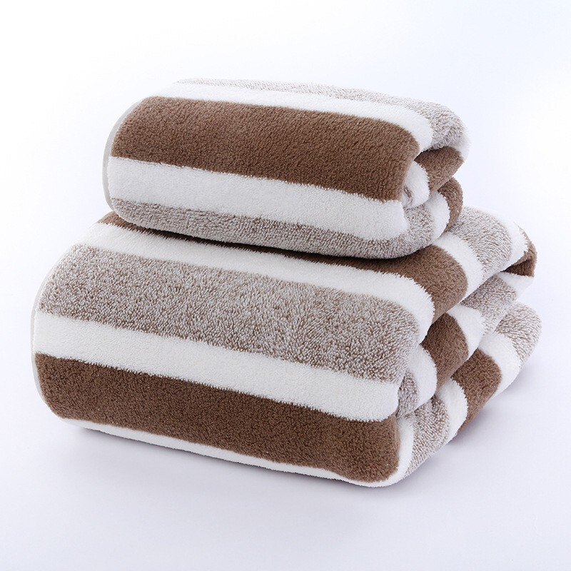 [Bath Towel and Towel Set] Wide Stripes, Deep and Light Stripes, Coral Fleece Printed, Absorbent, Wholesale, Quick-Drying